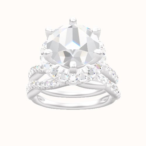 Pave Rope Engagement Ring With Six Prong Halo Head and Matching Band