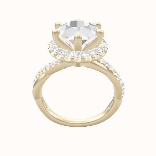 Pave Rope Engagement Ring With Six Prong Halo Head
