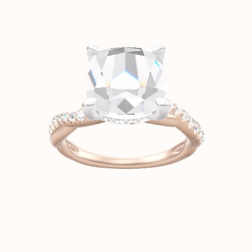 Pave Rope Engagement Ring With V Prong with Hidden Halo Head