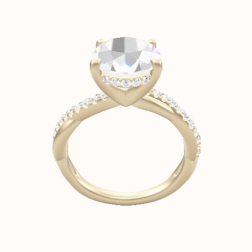 Pave Rope Engagement Ring With V Prong with Hidden Halo Head