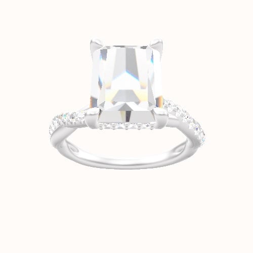 Pave Rope Engagement Ring With V Prong with Hidden Halo Head