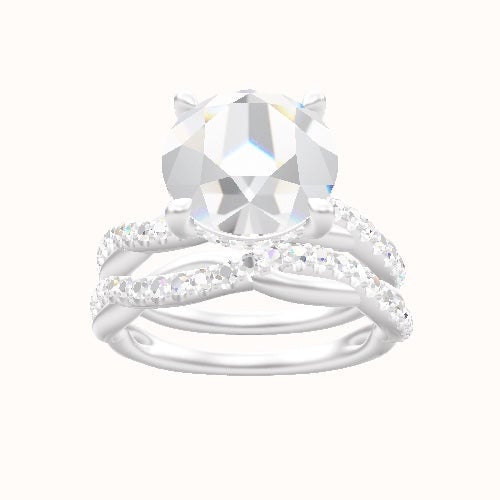 Pave Rope Engagement Ring With V Prong with Hidden Halo Head and Matching Band