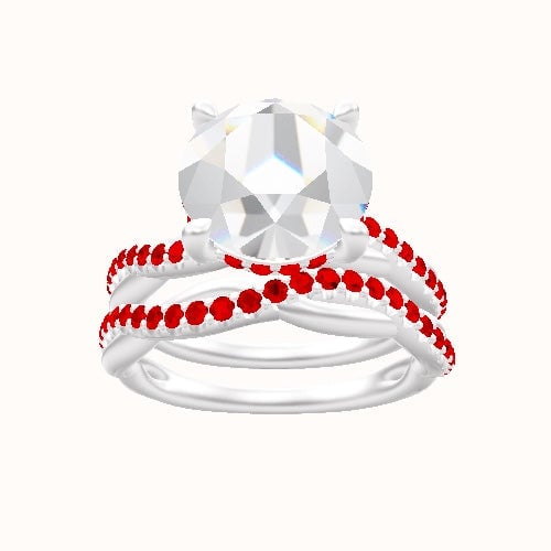 Pave Rope Engagement Ring With V Prong with Hidden Halo Head and Matching Band