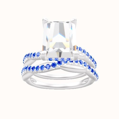 Pave Rope Engagement Ring With V Prong with Hidden Halo Head and Matching Band