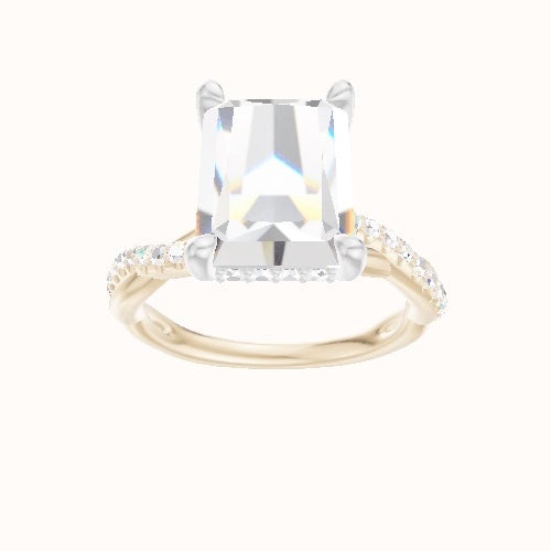 Pave Rope Engagement Ring With V Prong with Hidden Halo Head and Matching Band