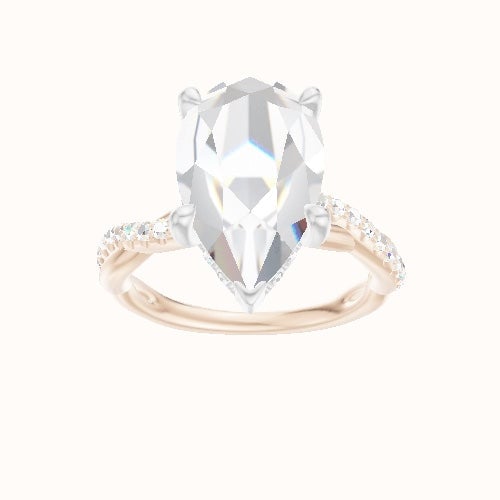 Pave Rope Engagement Ring With V Prong with Hidden Halo Head and Matching Band