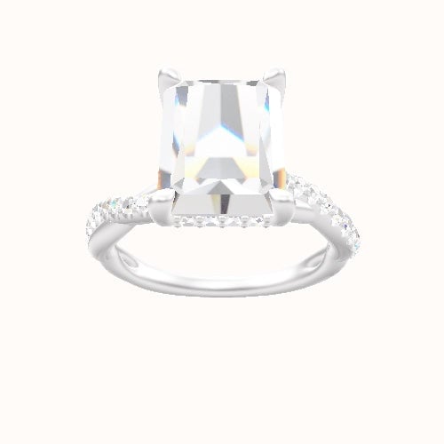 Pave Rope Engagement Ring With V Prong with Hidden Halo Head and Matching Band