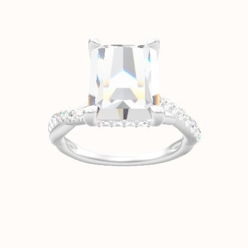 Pave Rope Engagement Ring With V Prong with Hidden Halo Head and Matching Band