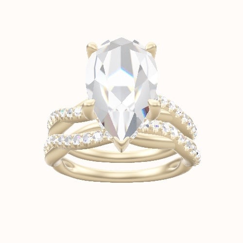 Pave Rope Engagement Ring With V Prong with Hidden Halo Head and Matching Band