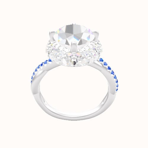 Pave Rope Engagement Ring With Waterfall Halo Head