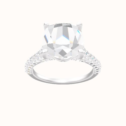 Petite Cathedral Three Row Engagement Ring With Crown Four Prong w. Surprise Diamond Head