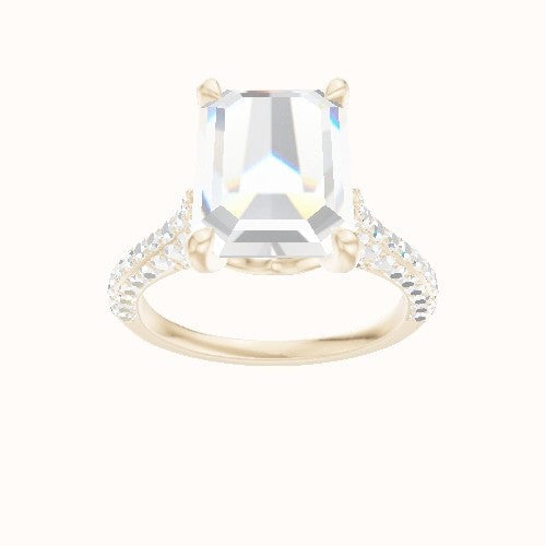 Petite Cathedral Three Row Engagement Ring With Crown Four Prong w. Surprise Diamond Head