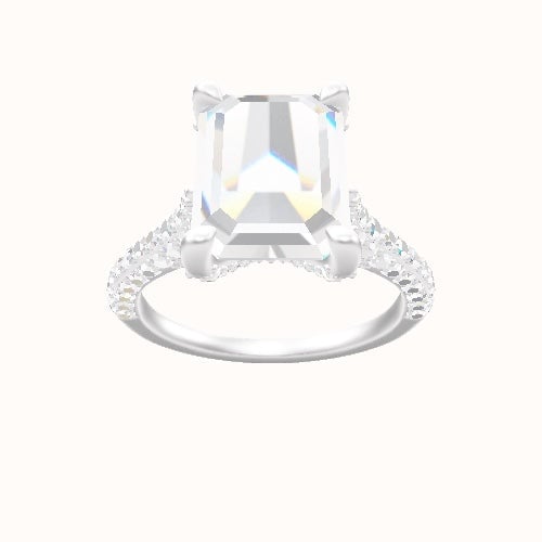 Petite Cathedral Three Row Engagement Ring With Double Pave V Prong Head