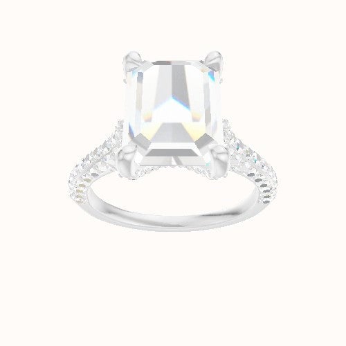 Petite Cathedral Three Row Engagement Ring With Double Pave V Prong Head