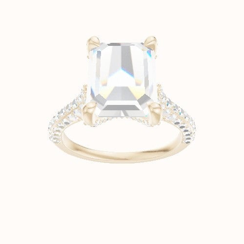 Petite Cathedral Three Row Engagement Ring With Double Pave V Prong Head