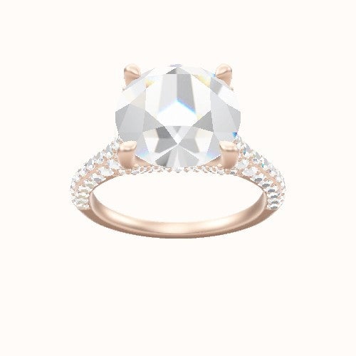 Petite Cathedral Three Row Engagement Ring With Double Pave V Prong Head