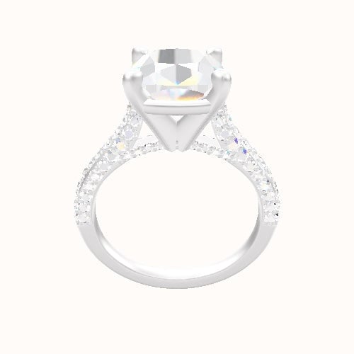 Petite Cathedral Three Row Engagement Ring With High Set Four Prong Head