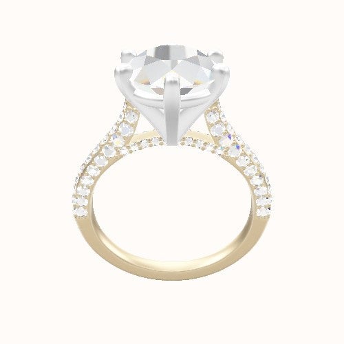 Petite Cathedral Three Row Engagement Ring With High Set Six Prong Head