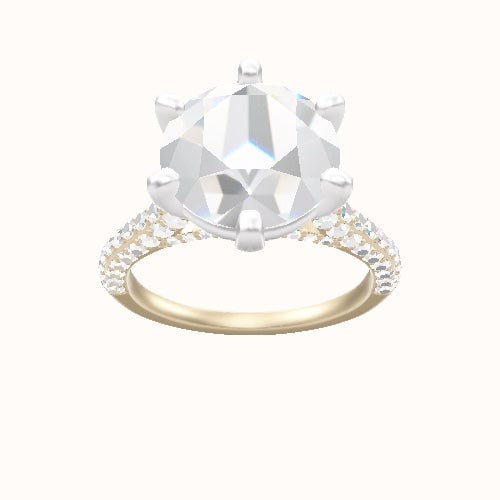 Petite Cathedral Three Row Engagement Ring With High Set Six Prong Head