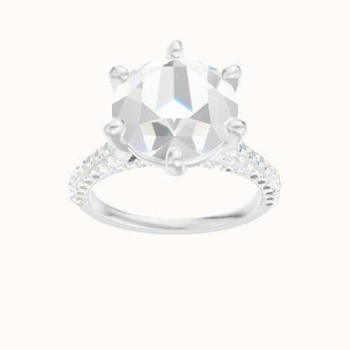 Petite Cathedral Three Row Engagement Ring With High Set Six Prong Head and Matching Band