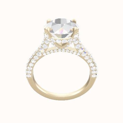 Petite Cathedral Three Row Engagement Ring With Pave Basket Head