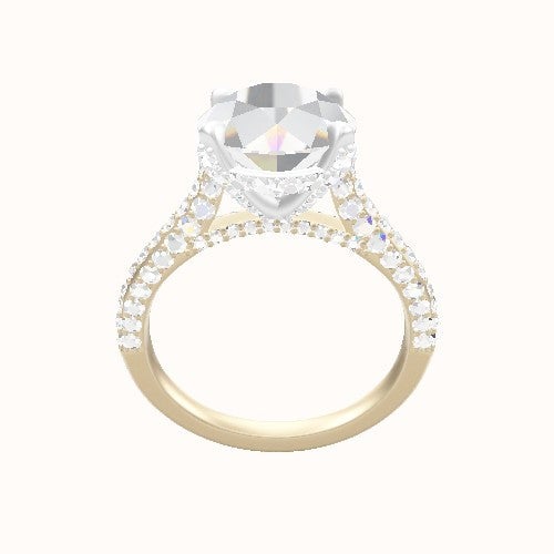 Petite Cathedral Three Row Engagement Ring With Pave Basket Head