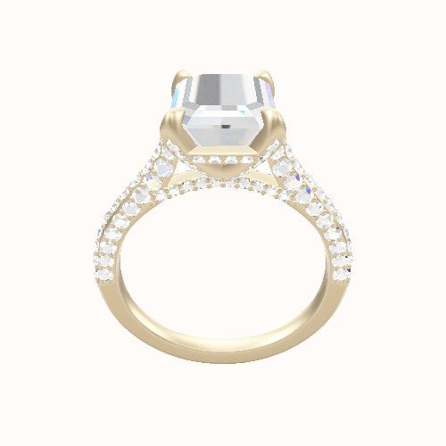 Petite Cathedral Three Row Engagement Ring With Pave Basket Head