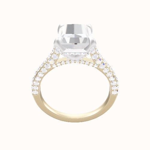 Petite Cathedral Three Row Engagement Ring With Pave Basket Head