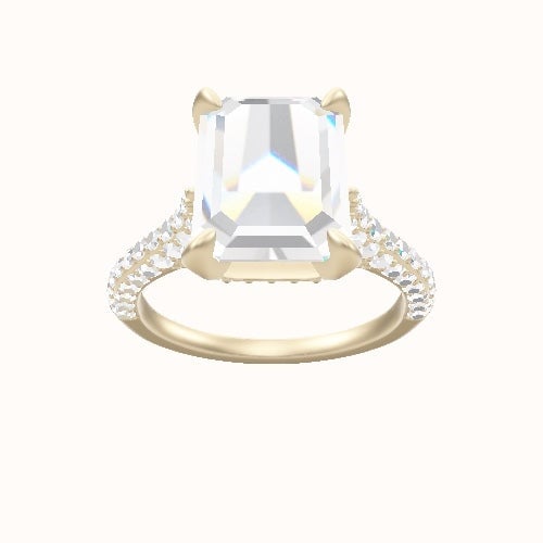 Petite Cathedral Three Row Engagement Ring With Pave Basket Head and Matching Band