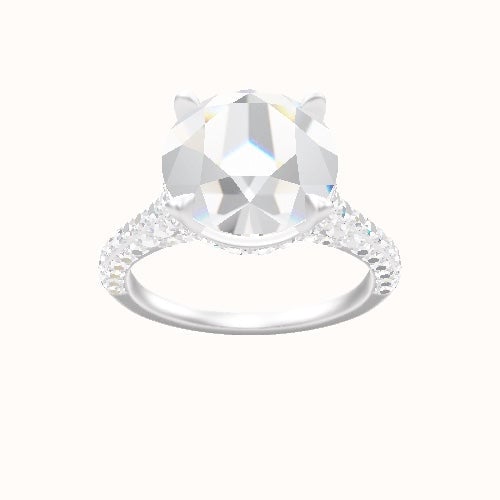Petite Cathedral Three Row Engagement Ring With Pave Basket Head and Matching Band