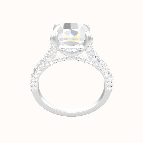 Petite Cathedral Three Row Engagement Ring With Pave Basket Head