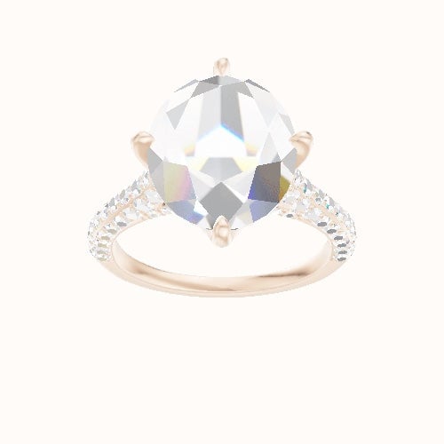 Petite Cathedral Three Row Engagement Ring With Petal Compass Prong Head