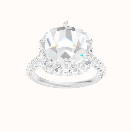 Petite Cathedral Three Row Engagement Ring With Petal Prong Halo Head