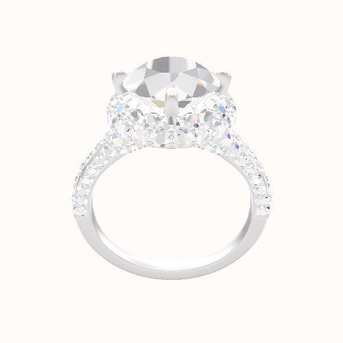 Petite Cathedral Three Row Engagement Ring With Waterfall Halo Head
