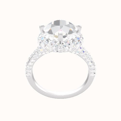 Petite Cathedral Three Row Engagement Ring With Waterfall Halo Head