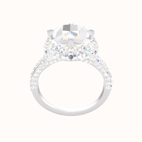 Petite Cathedral Three Row Engagement Ring With Waterfall Halo Head