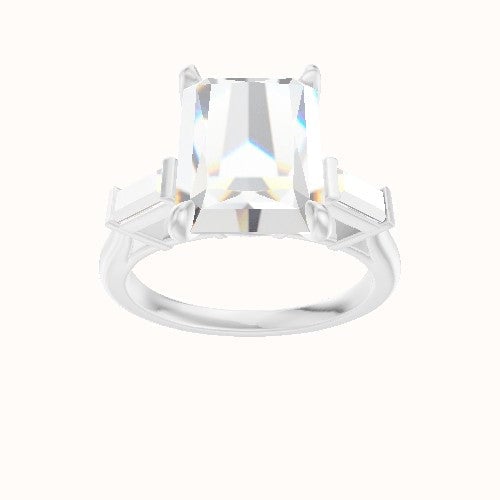 Plain Band with Baguette Sidestones Engagement Ring With Accent Diamond Head