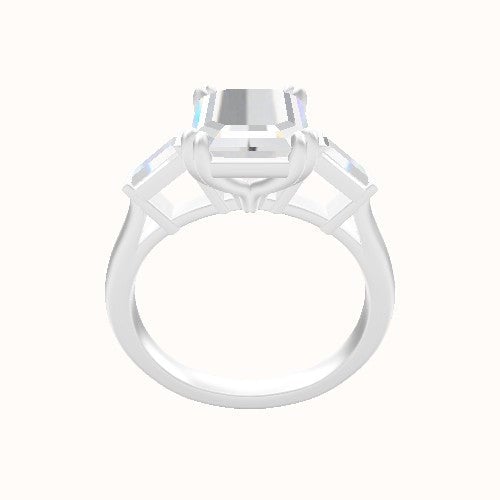 Plain Band with Baguette Sidestones Engagement Ring With Double Prongs Head