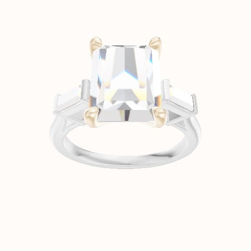 Plain Band with Baguette Sidestones Engagement Ring With Four Prong Head