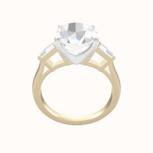 Plain Band with Baguette Sidestones Engagement Ring With Four Prong Head