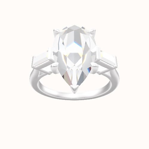 Plain Band with Baguette Sidestones Engagement Ring With Four Prong Head