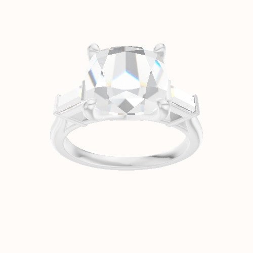 Plain Band with Baguette Sidestones Engagement Ring With Four Prong Head
