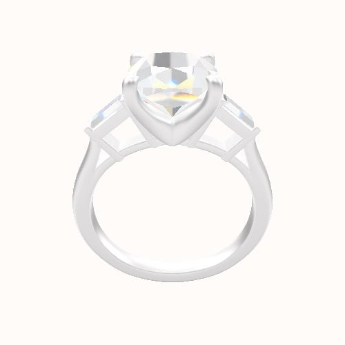 Plain Band with Baguette Sidestones Engagement Ring With Four Prong Head