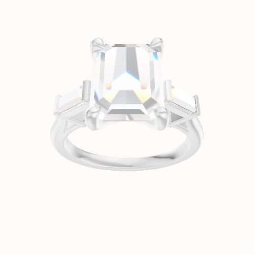 Plain Band with Baguette Sidestones Engagement Ring With Four Prong Head