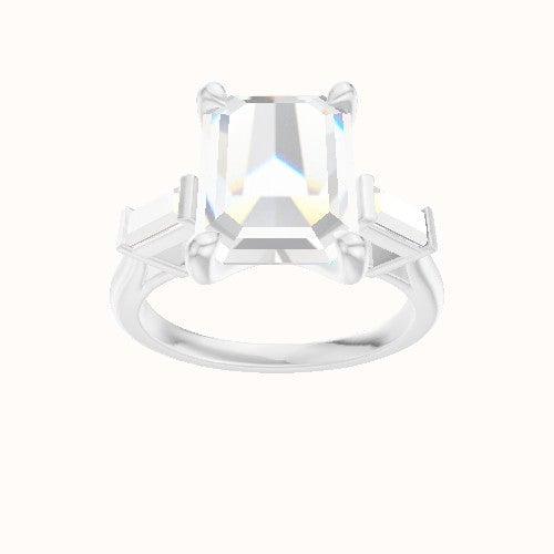 Plain Band with Baguette Sidestones Engagement Ring With Four Prong Head