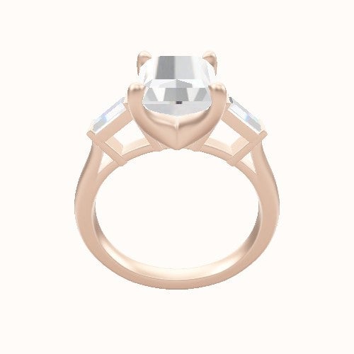 Plain Band with Baguette Sidestones Engagement Ring With Four Prong Head