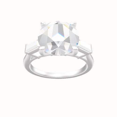 Plain Band with Baguette Sidestones Engagement Ring With Four Prong Head
