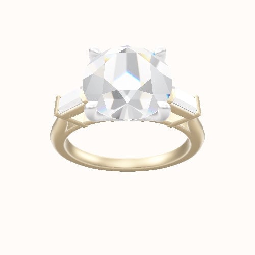 Plain Band with Baguette Sidestones Engagement Ring With Four Prong Head