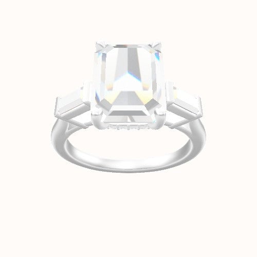 Plain Band with Baguette Sidestones Engagement Ring With Front set gallery Head