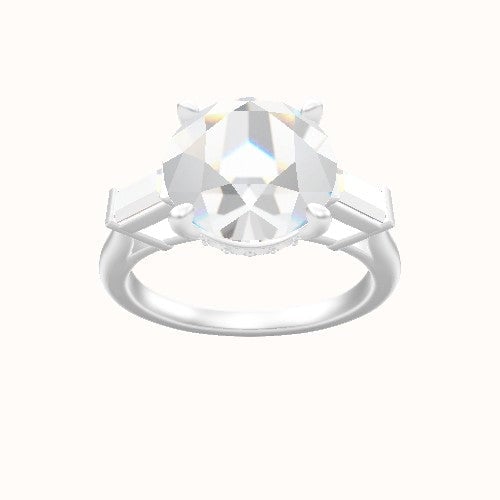 Plain Band with Baguette Sidestones Engagement Ring With Front set gallery Head